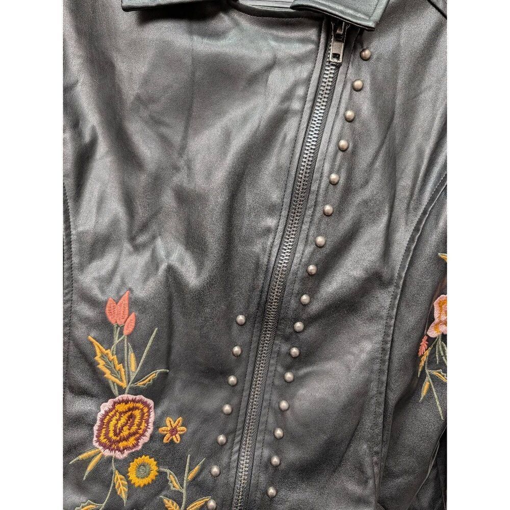 Embroidered Studded Moto Faux Leather Jacket Women's Large Sugarlips - Picture 8 of 16